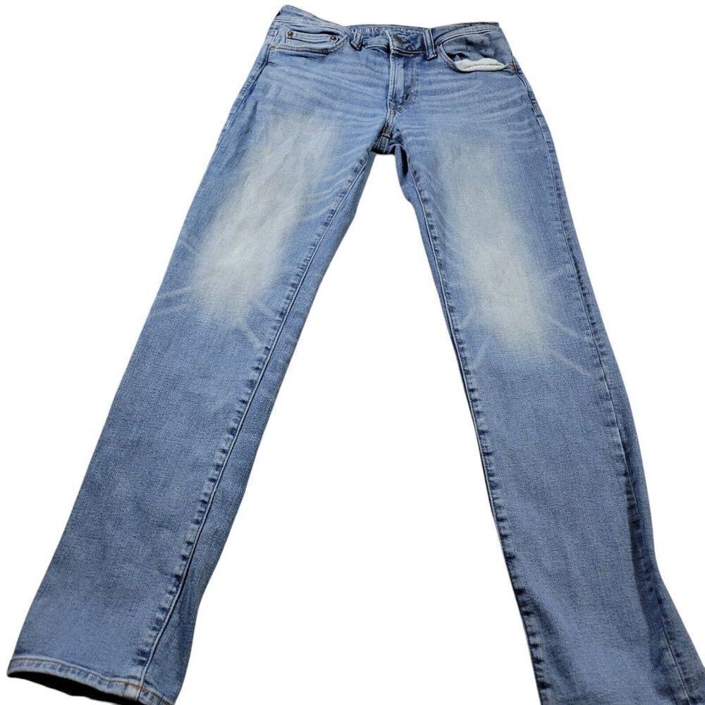 American Eagle Jeans Mens 30x32 Tag 30x34 Slim Medium Wash Denim Stains*